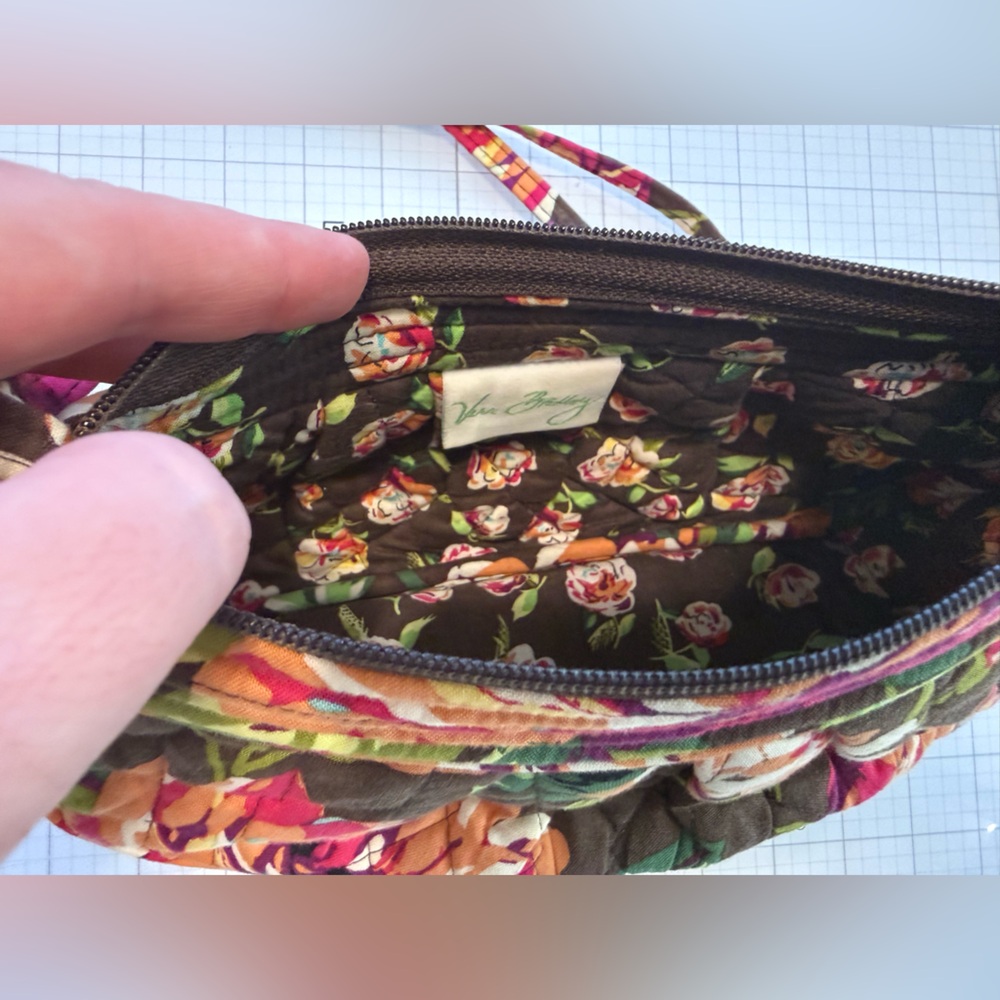 Vera Bradley Frannie English Rose Quilted Crossbody Bag - Brown Pink & Green - Picture 5 of 5